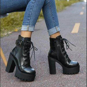 Black Goth Buckle Heel Boots